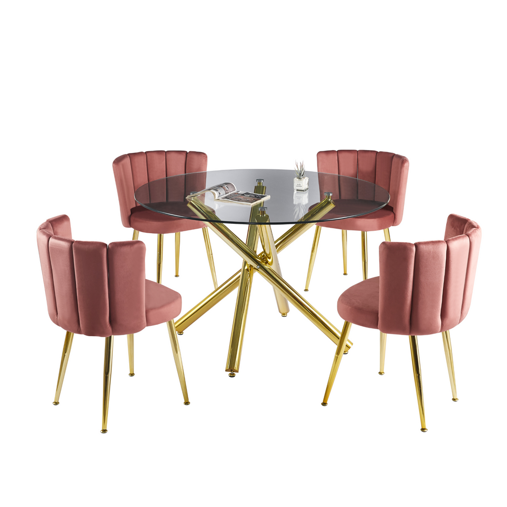 Modern Pink Dining Chair - Golden Iron Legs, Velvet Backrest 2pCS/CTN