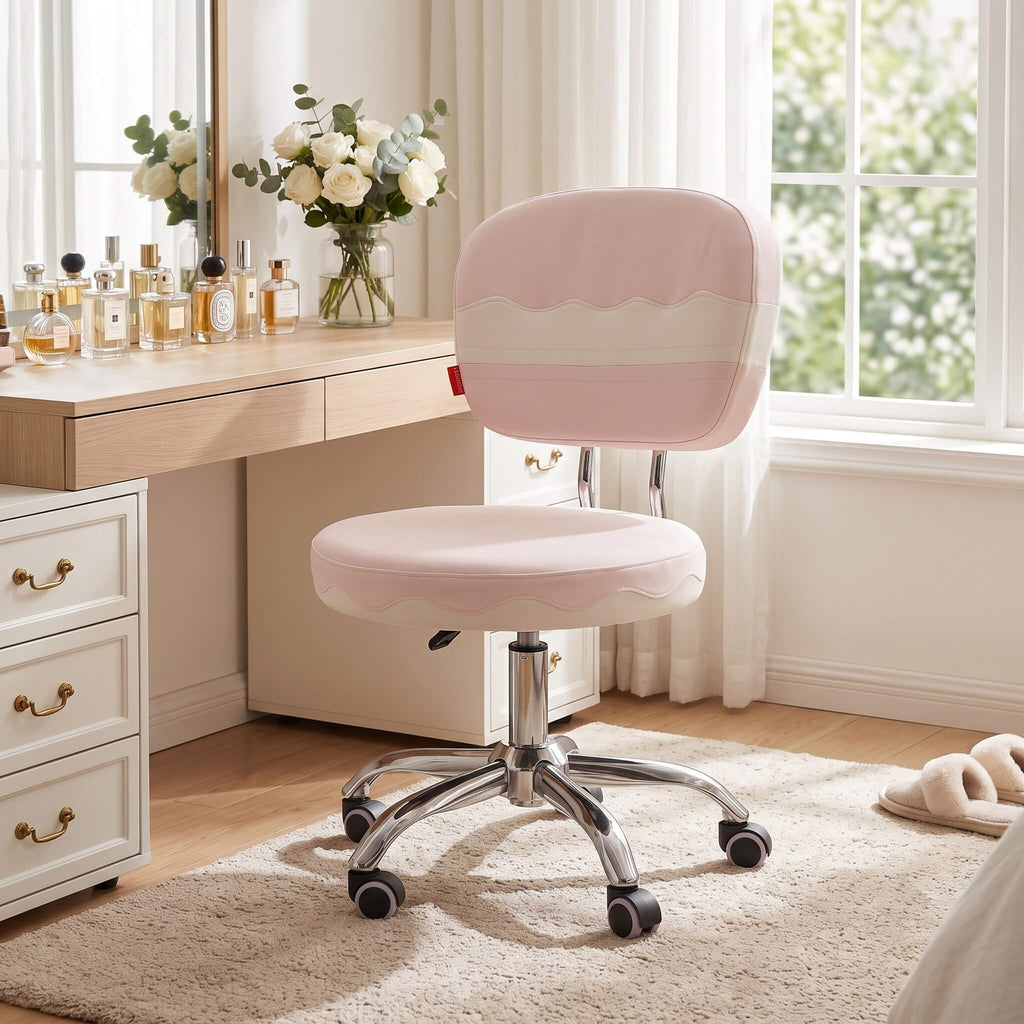 VANITII Cake 360-degree Seat Swivel Vanity Chair with Wheels & Adjustable Height