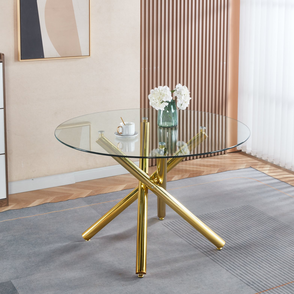 Round Glass Tabletop Dining Table & Chairs