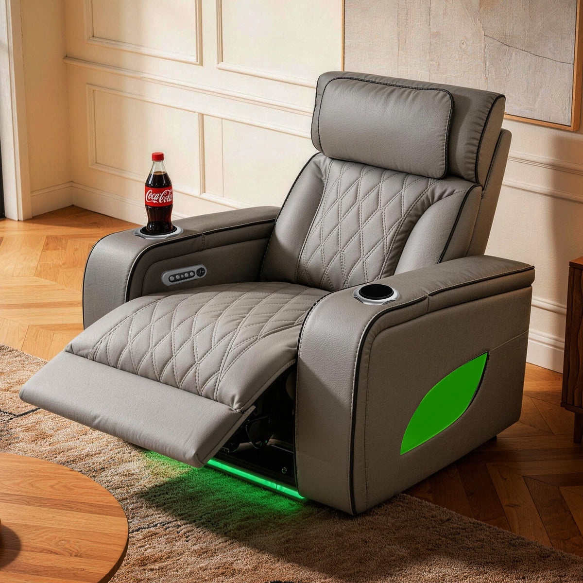 Jessie Power Recliner Chair - Modern Gray Leather Armchair