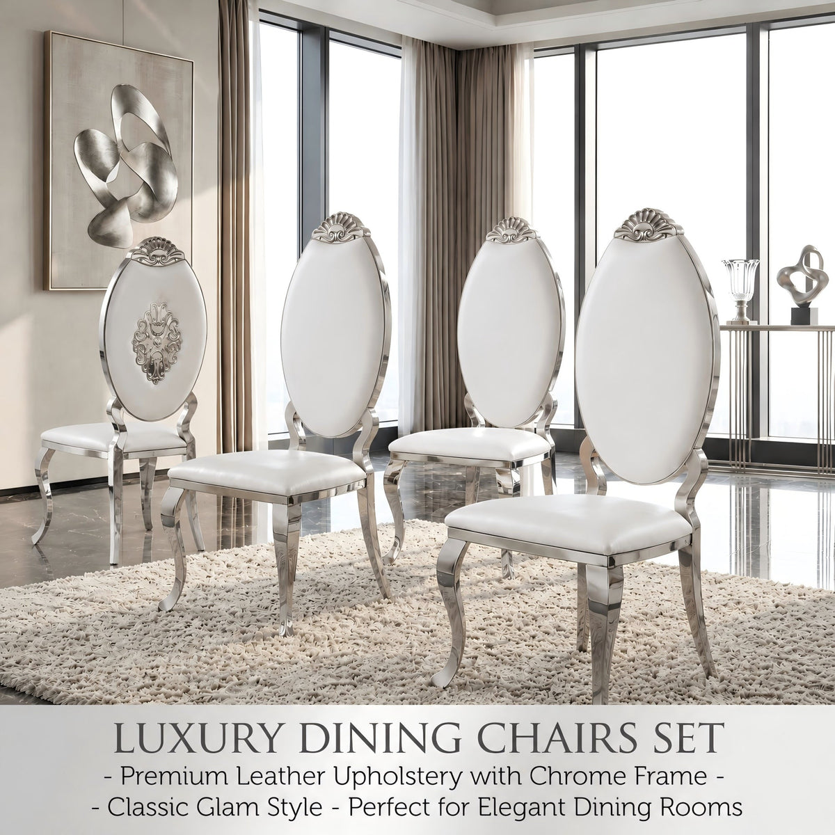 Luxury Carved Back Dining Chair，Gold/Silver 201 Stainless Steel Dining Chair 4pcs/CTN