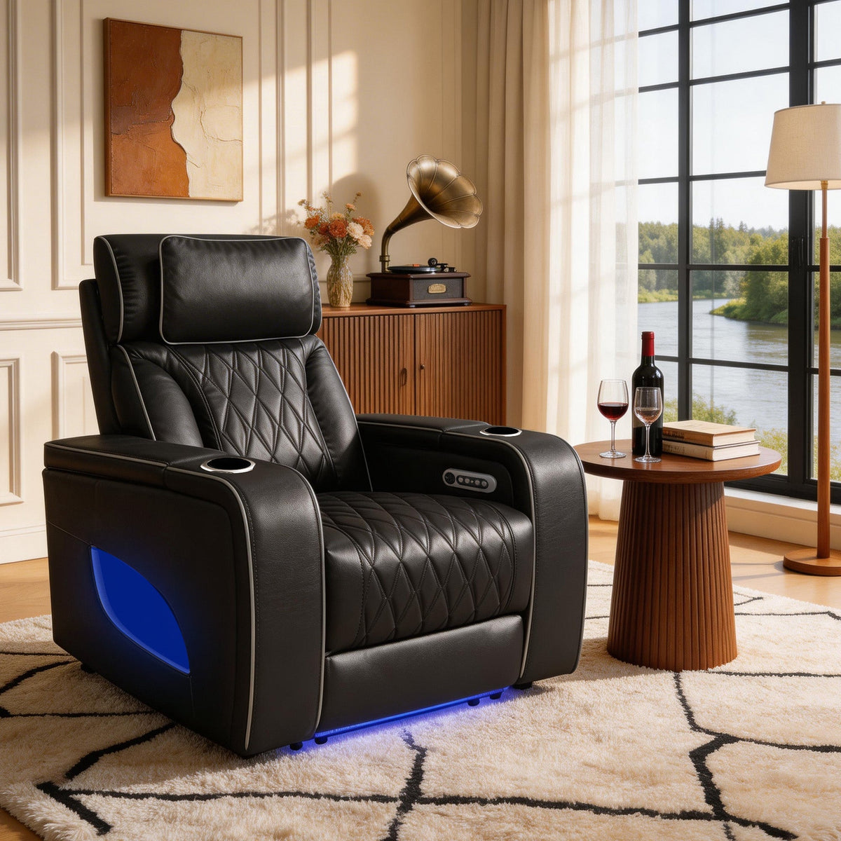 Jessie Power Recliner Chair - Modern Black Leather Armchair