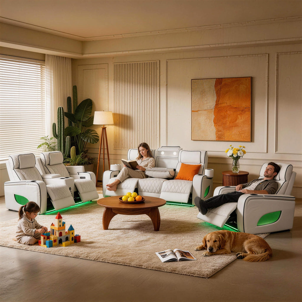 Jessie Luxury White Power Recliner Sofa Set