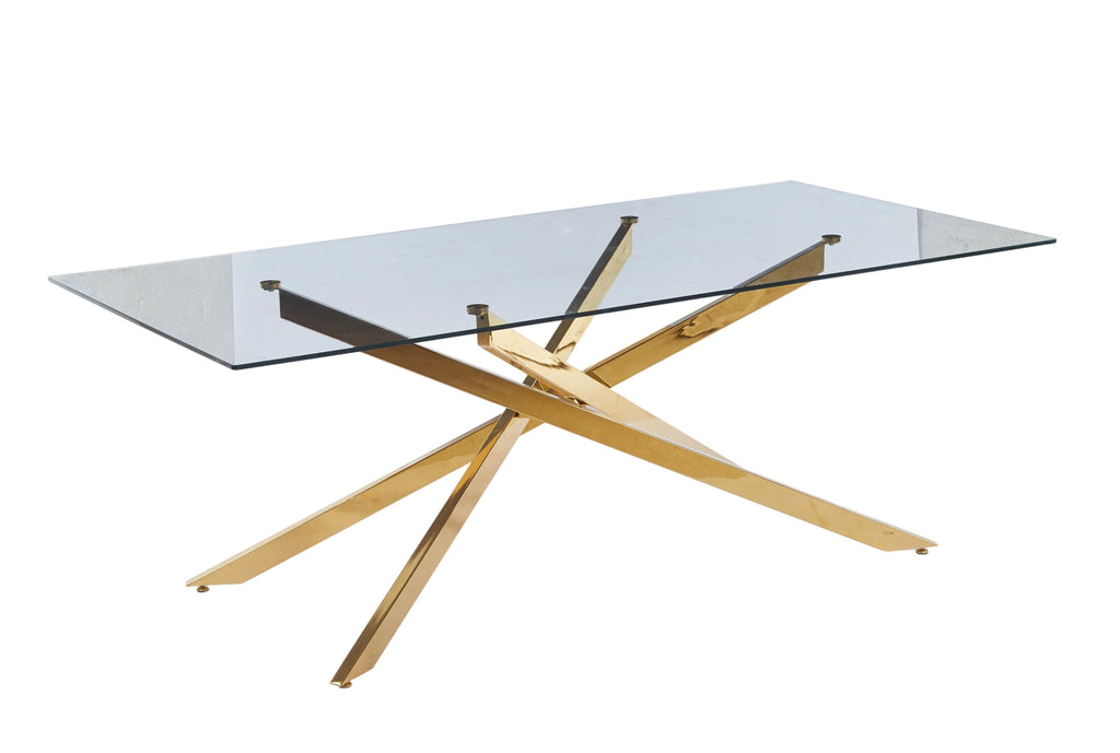 78.74" Large Dining Table for Kitchen & Living Room, Clear Tempered Glass Top with Gold Geometric Legs