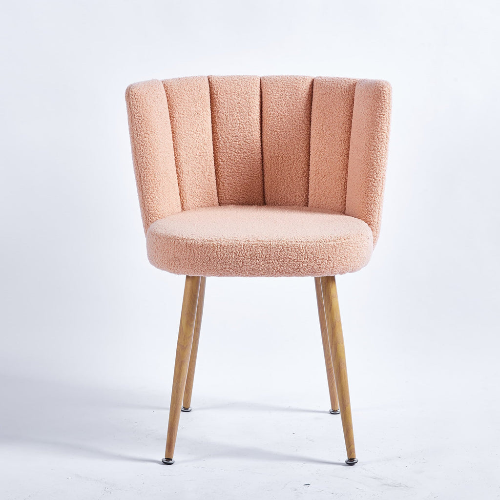 Modern Beige Dining Chairs - Iron Tube Wood-Color Legs, Shorthair Cushions 2pCS/CTN