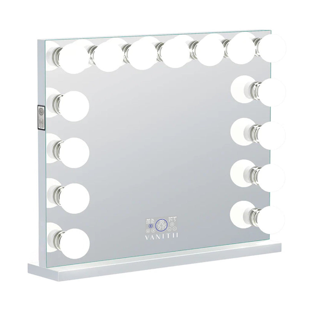 Vanitii Marilyn Hollywood vanity mirror pro max with 15 dimmable LED bulbs on a white base