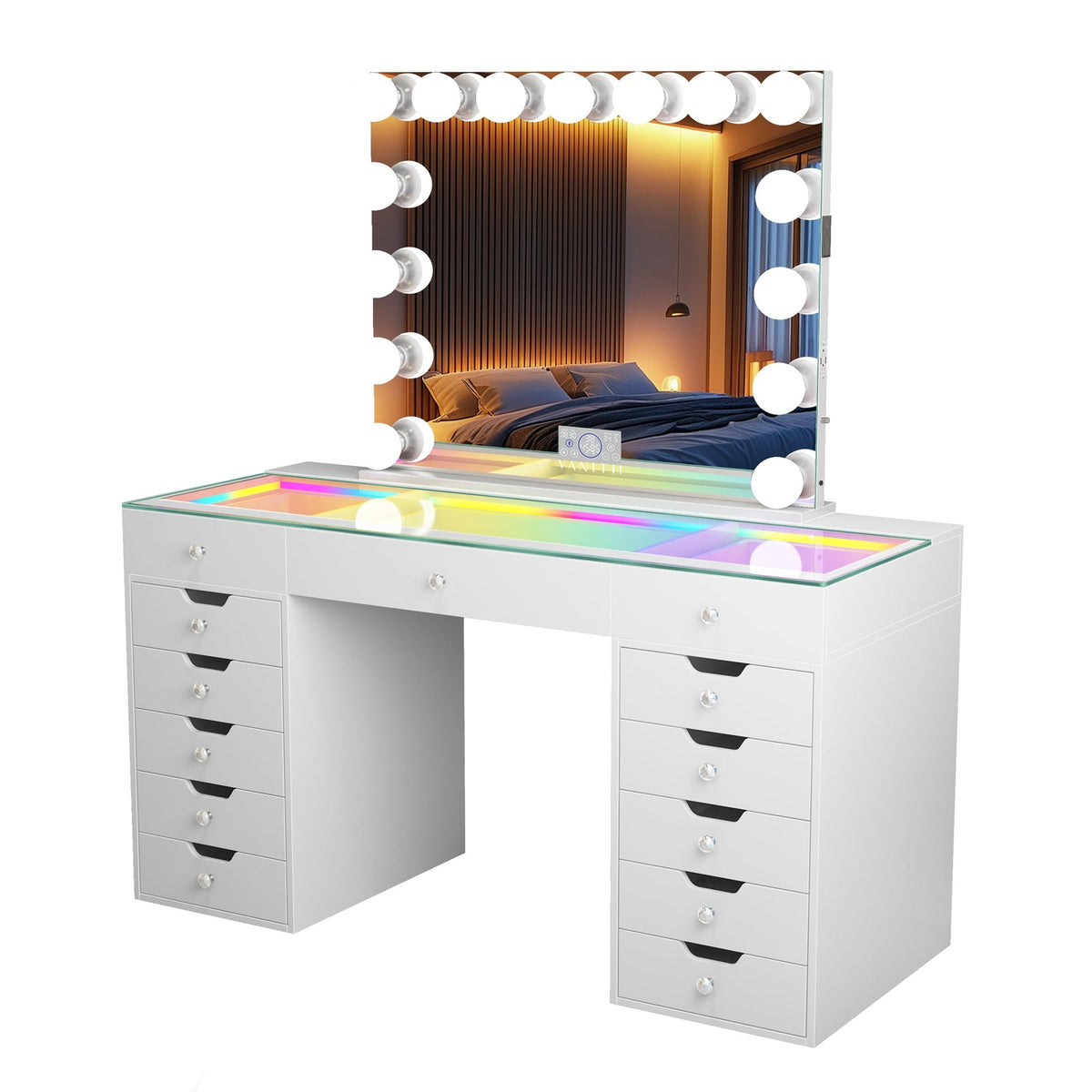 Eva-RGB Vanity Desk Set with 15 Bulbs Mirror