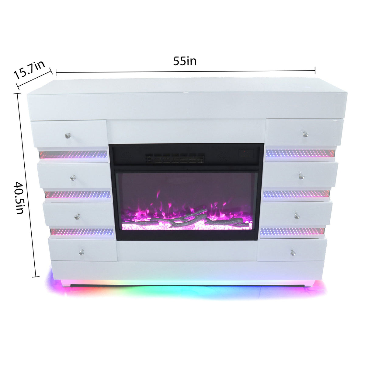 Fully Assembled 55" Mirrored Fireplace with RGB Ambiance and Wireless charging