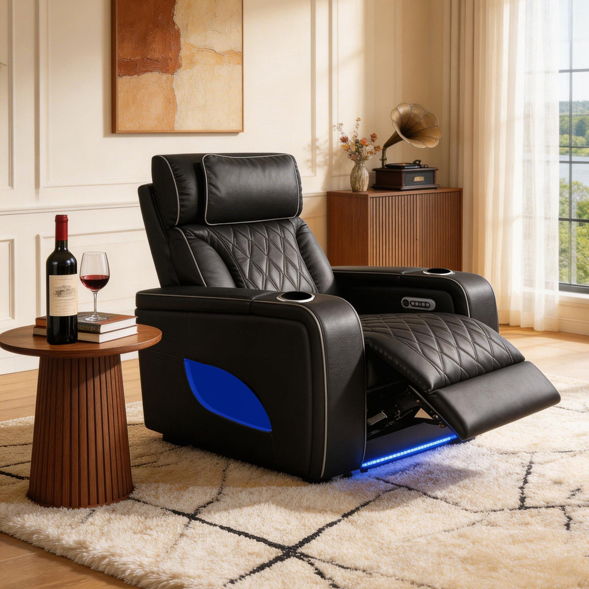 Jessie Power Recliner Chair - Modern Black Leather Armchair