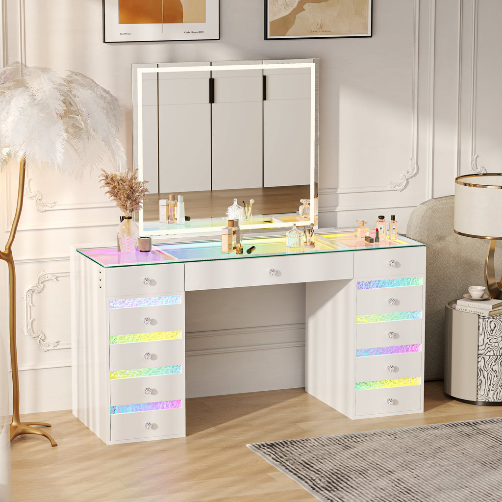 VANITII Luna Vanity RGB Table Set With Bluetooth Speaker & Hana Mirror
