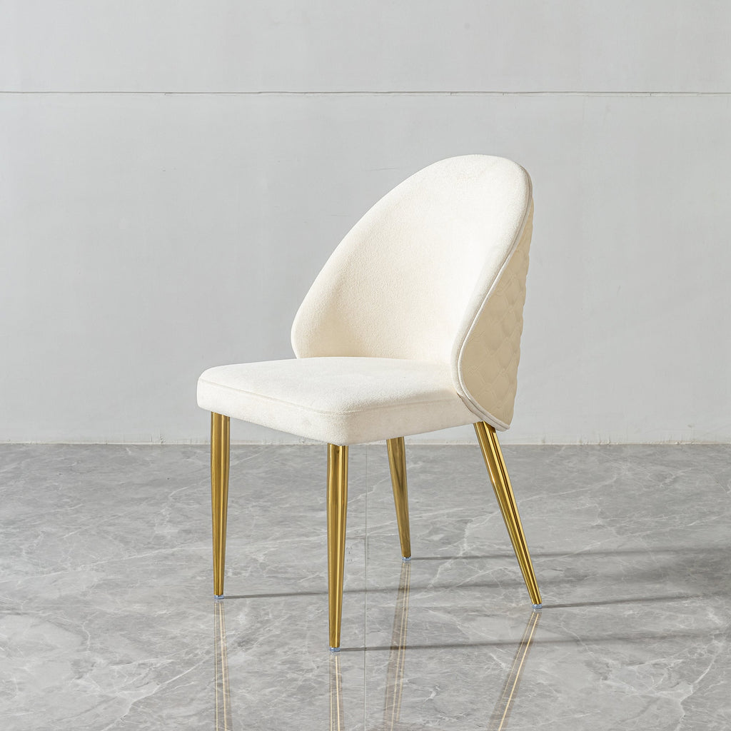Modern Dining room chair stainless steel legs light yellow PU leather of back cushion&beige velvet of front cushion