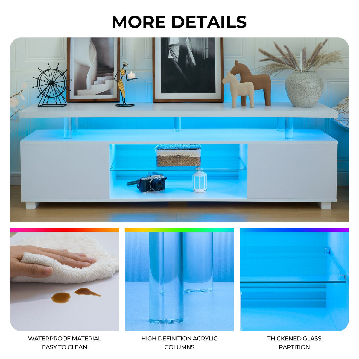 TV Stand LED Gaming Entertainment Center Media Storage Console Table with Large Side Cabinet for Living Room