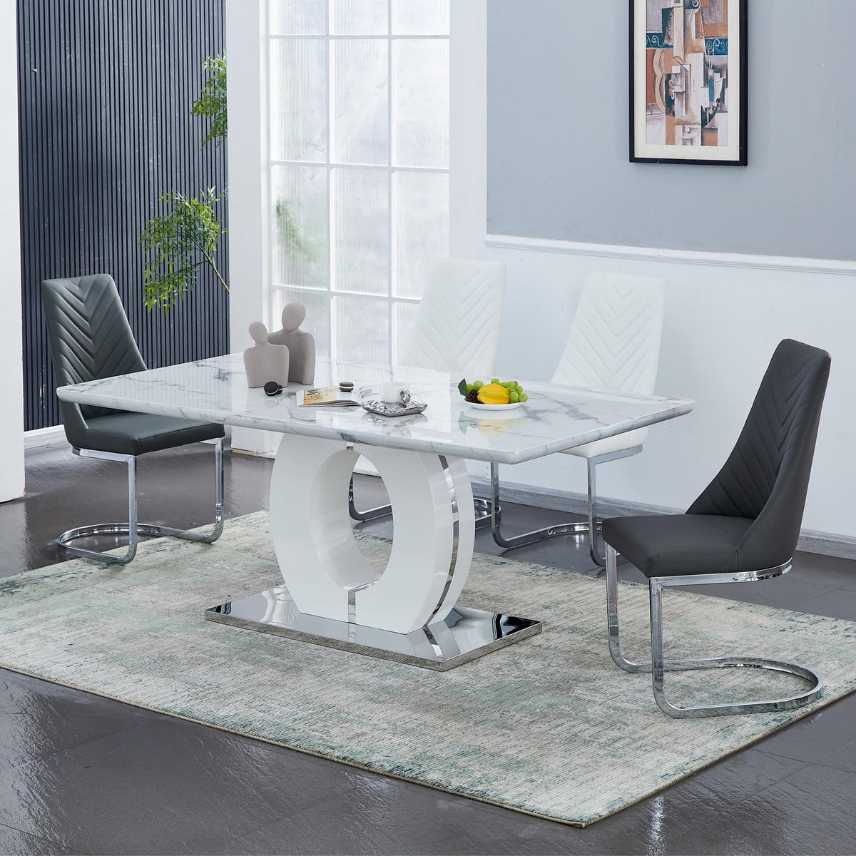 High Gloss Table and  Leather Chair-2PCS/CTN
