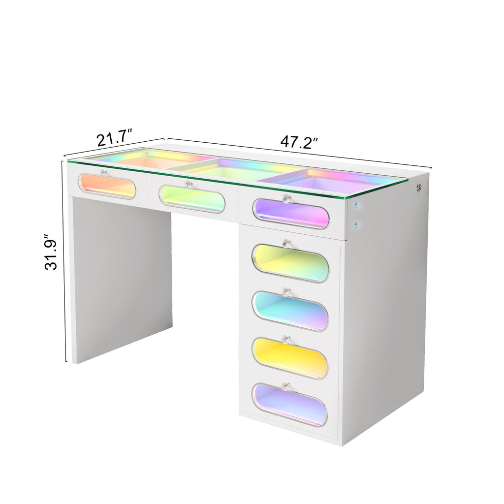 VANITII 7 Glass Fronted Drawers with Crystal Handles