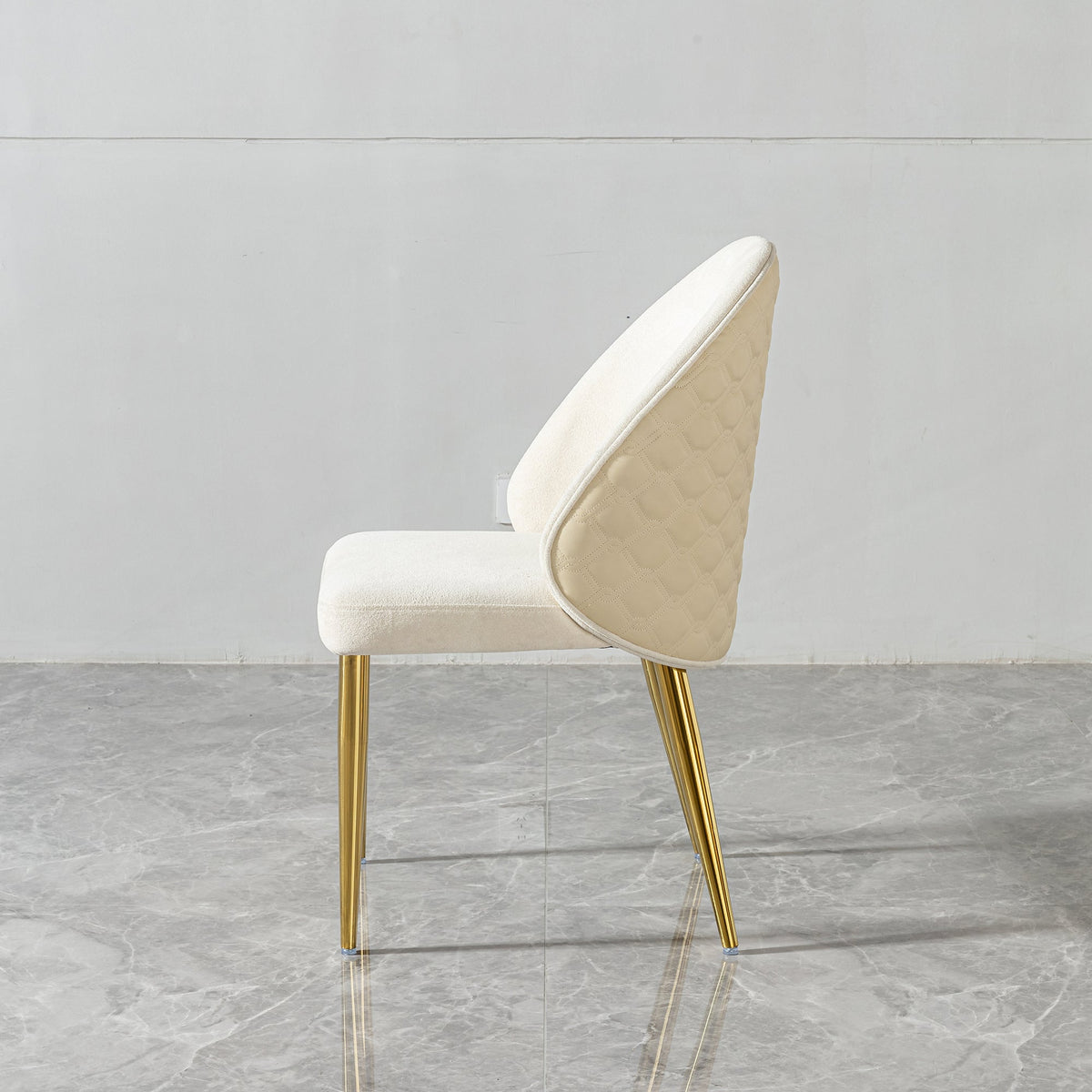 Modern Dining room chair stainless steel legs light yellow PU leather of back cushion&beige velvet of front cushion