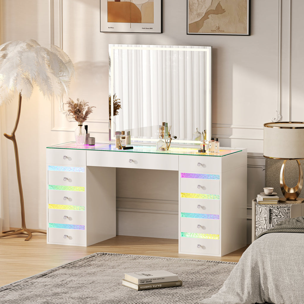 VANITII Luna Vanity RGB Table Set With Bluetooth Speaker & Hana Mirror