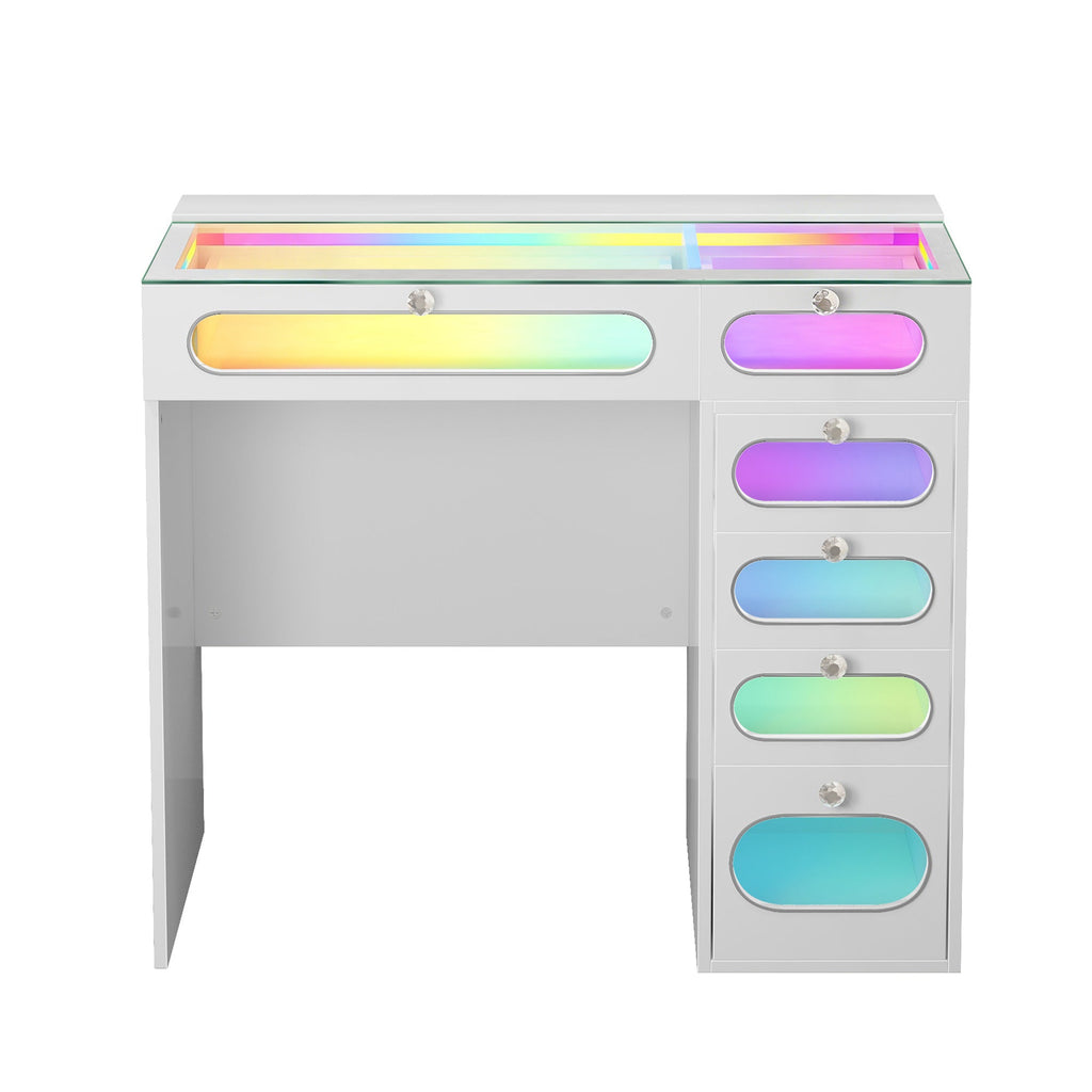 VANITII 6 Glass Fronted Drawers Vanity Desk