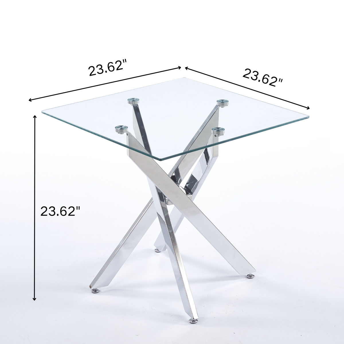 23.62" Modern End Table, 8MM Clear Tempered Glass Top with Golden Crossed Metal Base, Easy to Clean
