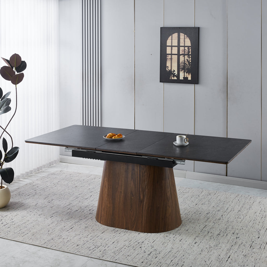 Extendable Black Ceramic Dining Table with Cone Base (62.99 / 78.74 × 35.43 × 29.53)