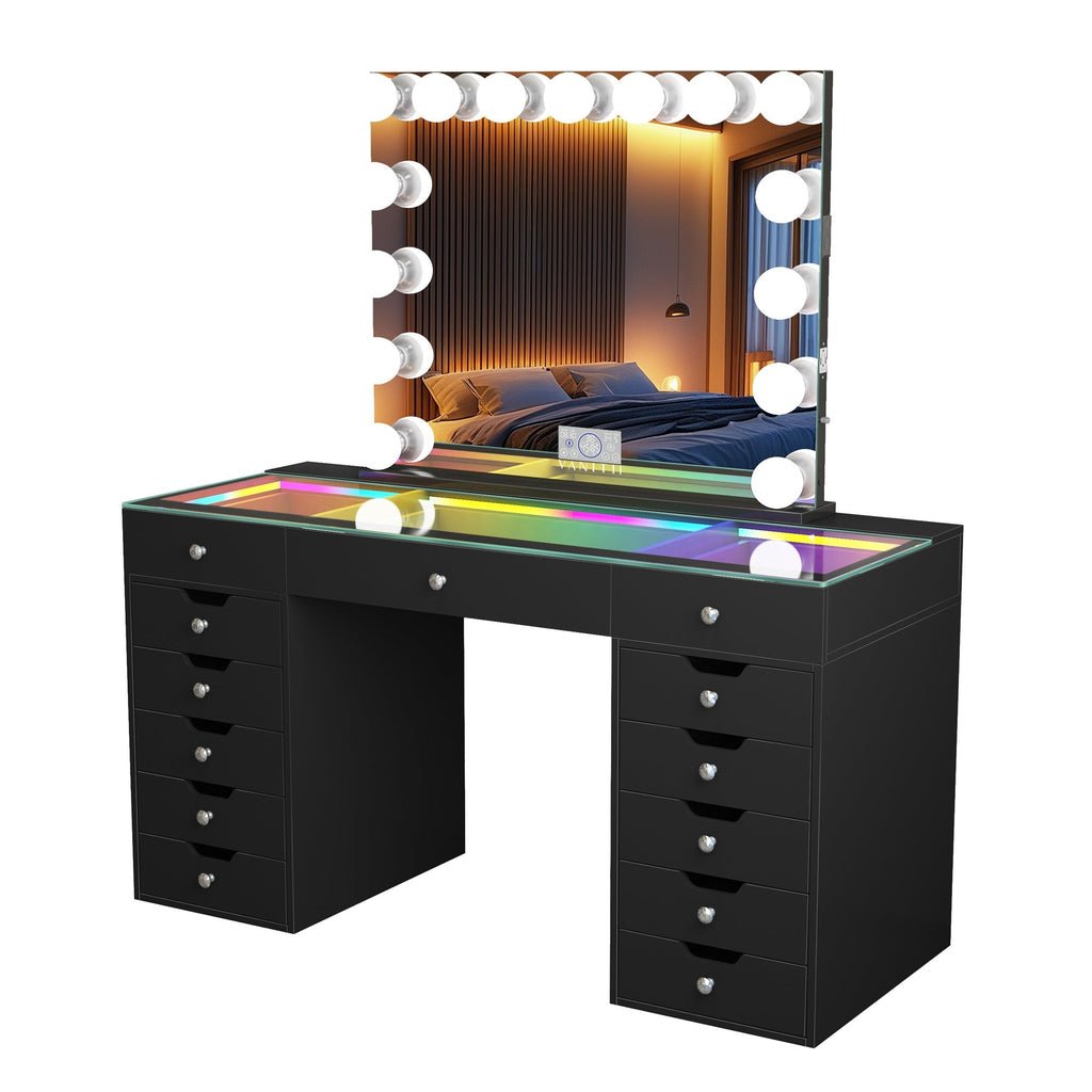 Eva-RGB Vanity Desk Set with 15 Bulbs Mirror