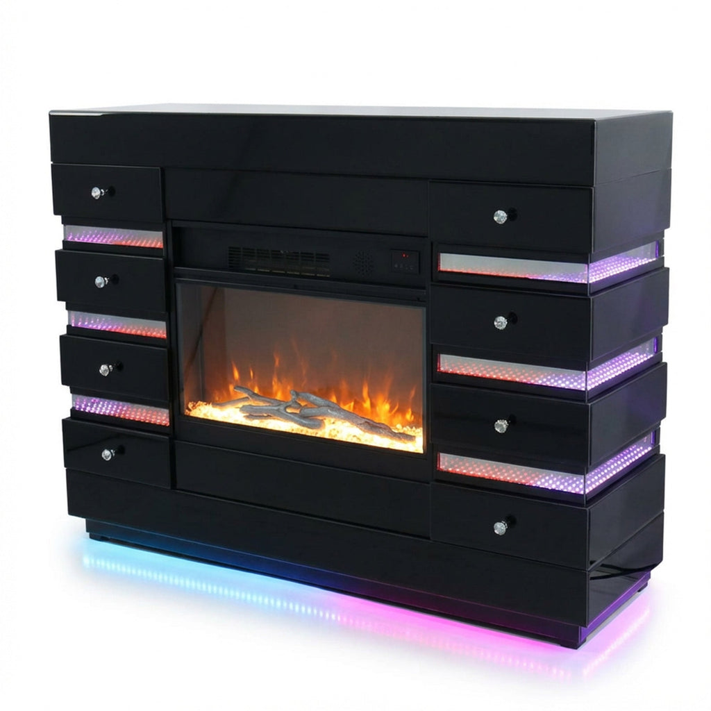 Fully Assembled 55" Mirrored Fireplace with RGB Ambiance and Wireless charging