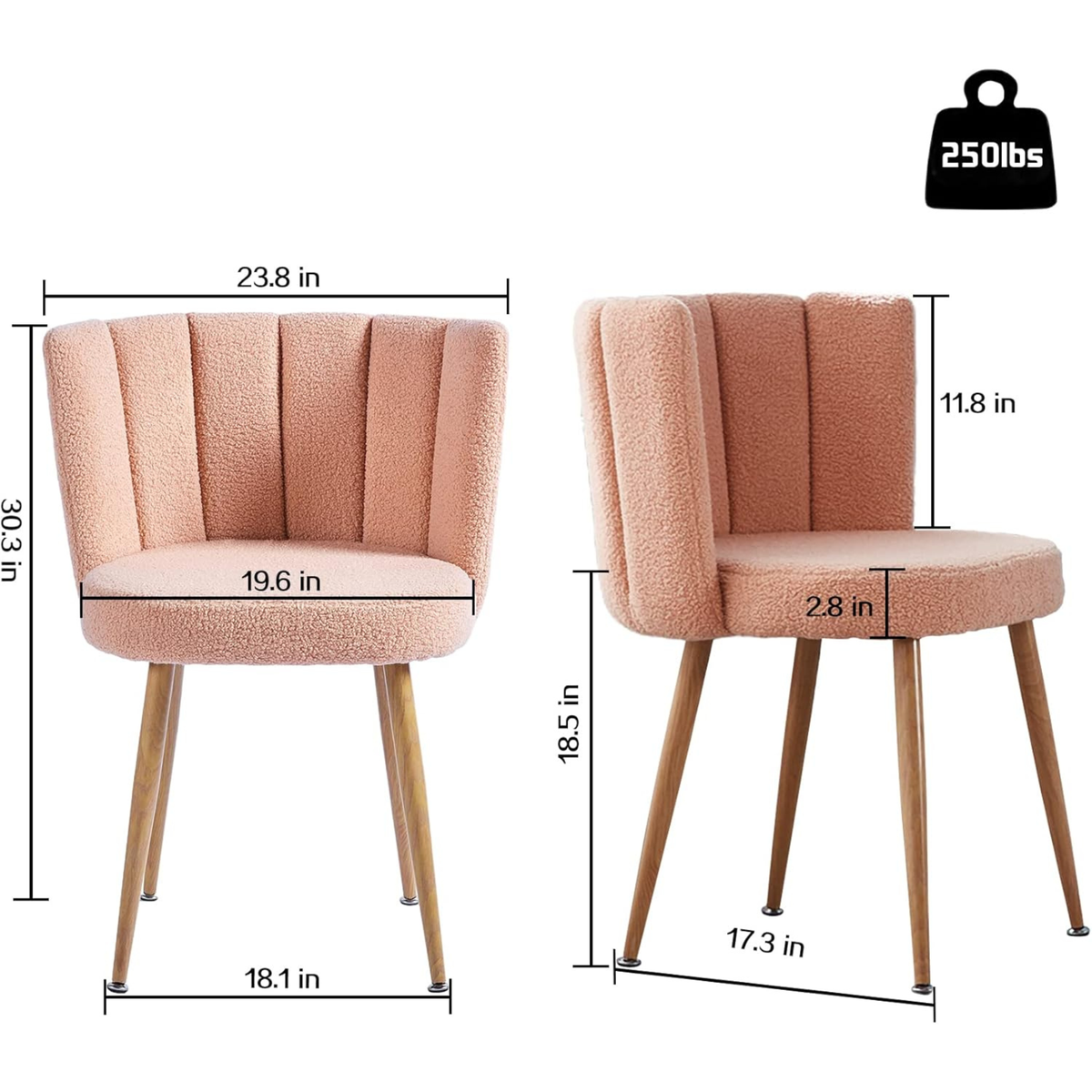 Modern Beige Dining Chairs - Iron Tube Wood-Color Legs, Shorthair Cushions 2pCS/CTN