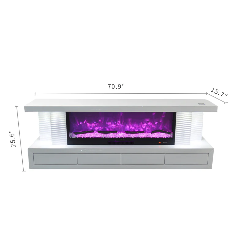 Fully Assembled 71" TV Stand LED Mirrored Fireplace