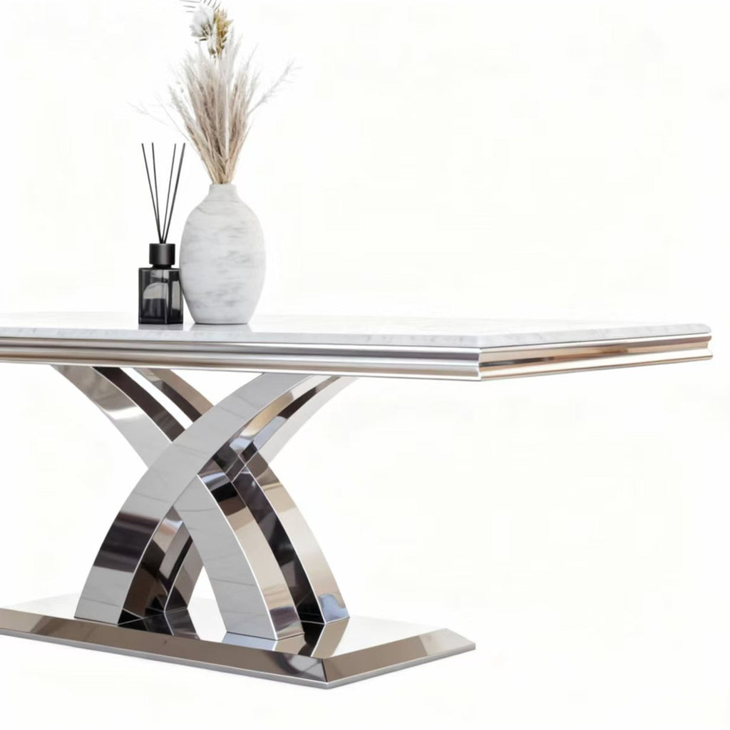 PX07 Rectangular Chrome Dining Marble Table