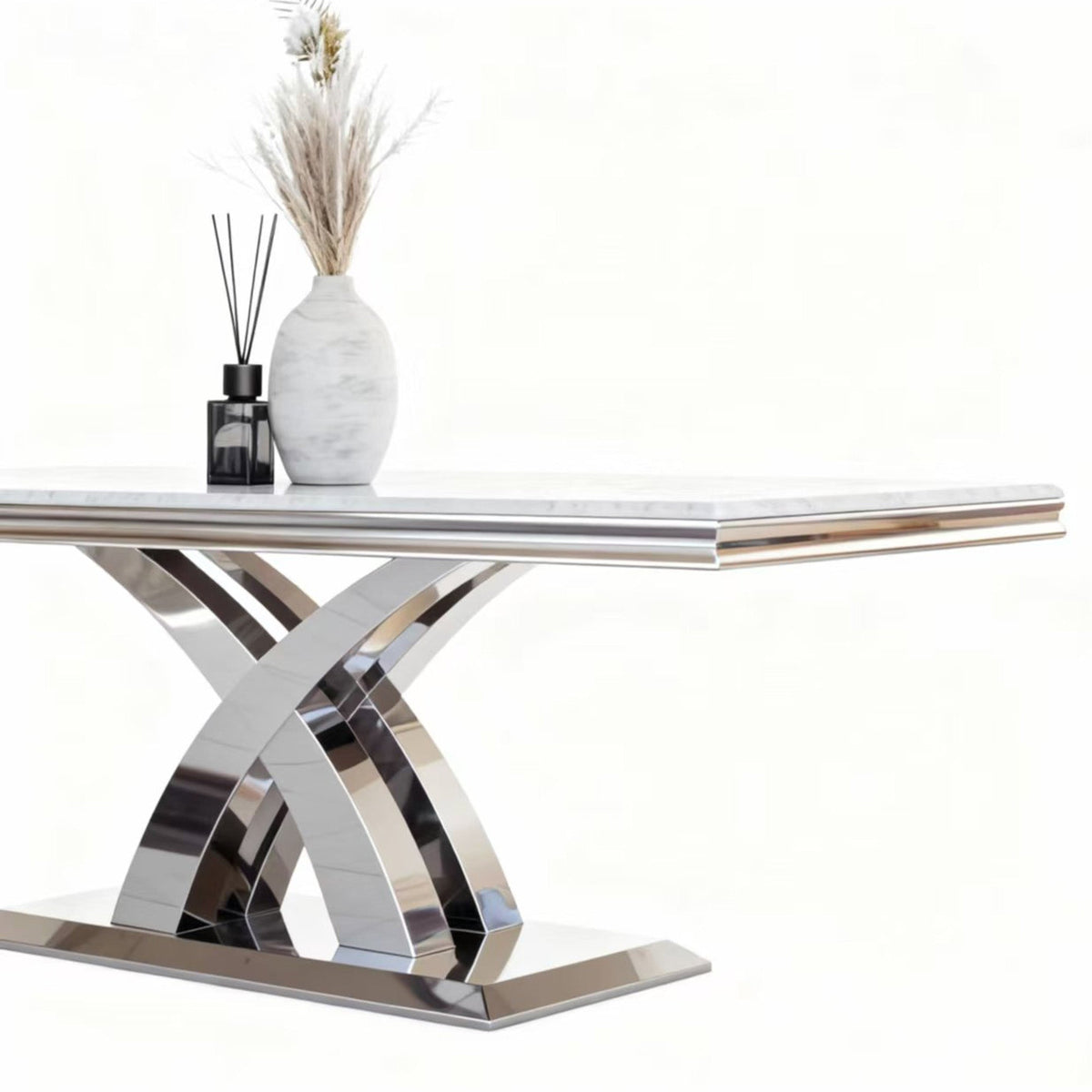 PX07 Rectangular Chrome Dining Marble Table