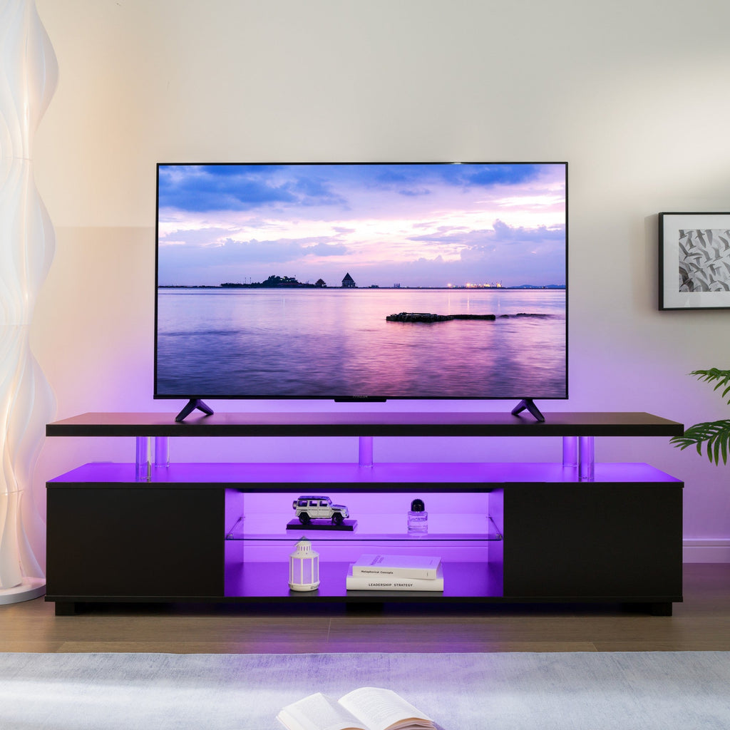 TV Stand LED Gaming Entertainment Center Media Storage Console Table with Large Side Cabinet for Living Room