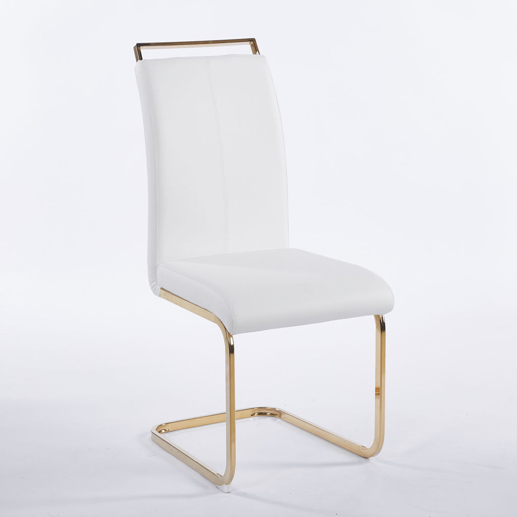 Contemporary Cantilever Dining Chair, Leather Upholstery with Golden Metal Base 4pCS/CTN