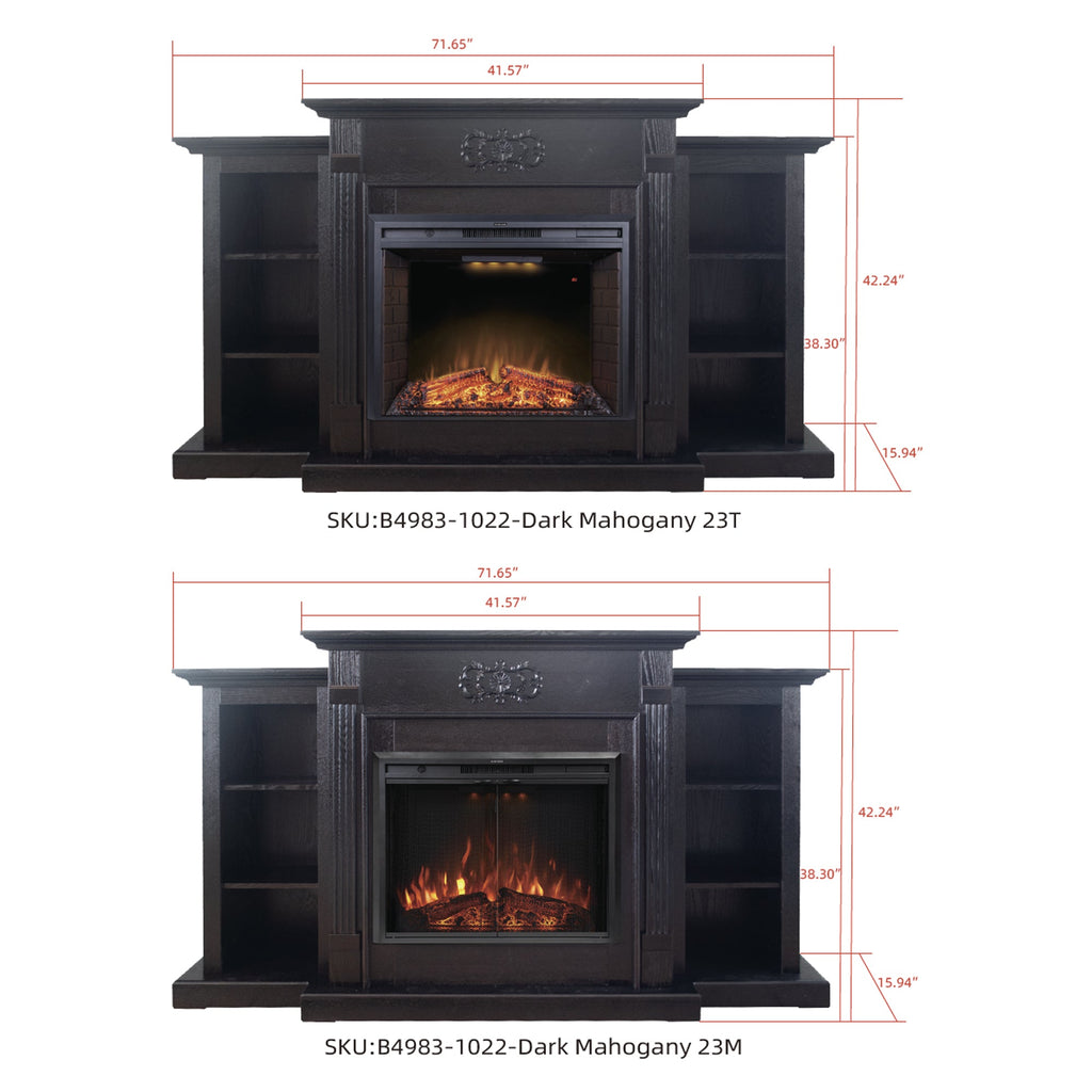 Dark Mahogany Ash Wood Veneer Fireplace TV Stand