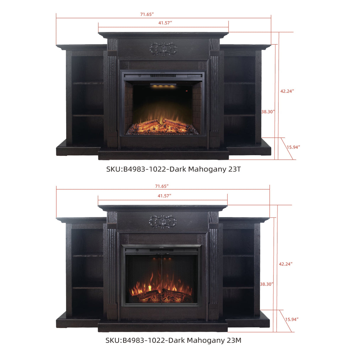 Dark Mahogany Ash Wood Veneer Fireplace TV Stand