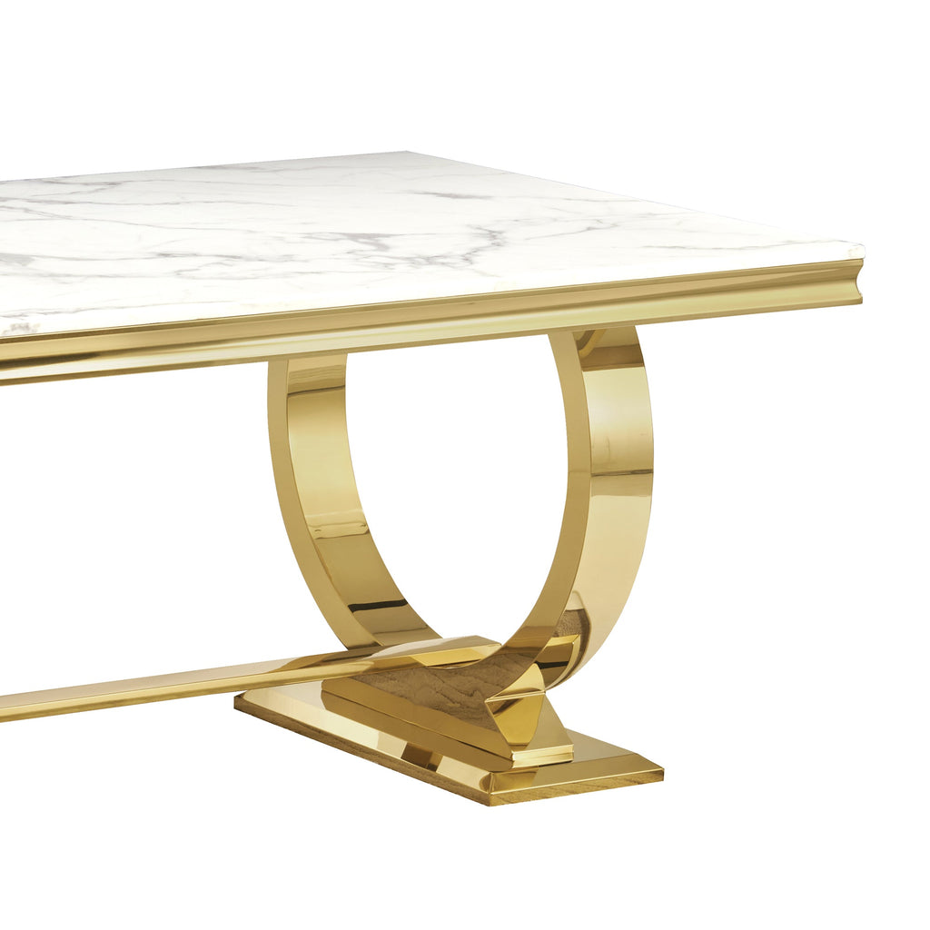Modern Rectangular Dining Table with Marble Top & 201# Stainless Steel Base, Luxury U-Shape Frame Kitchen Table for 6-8 People