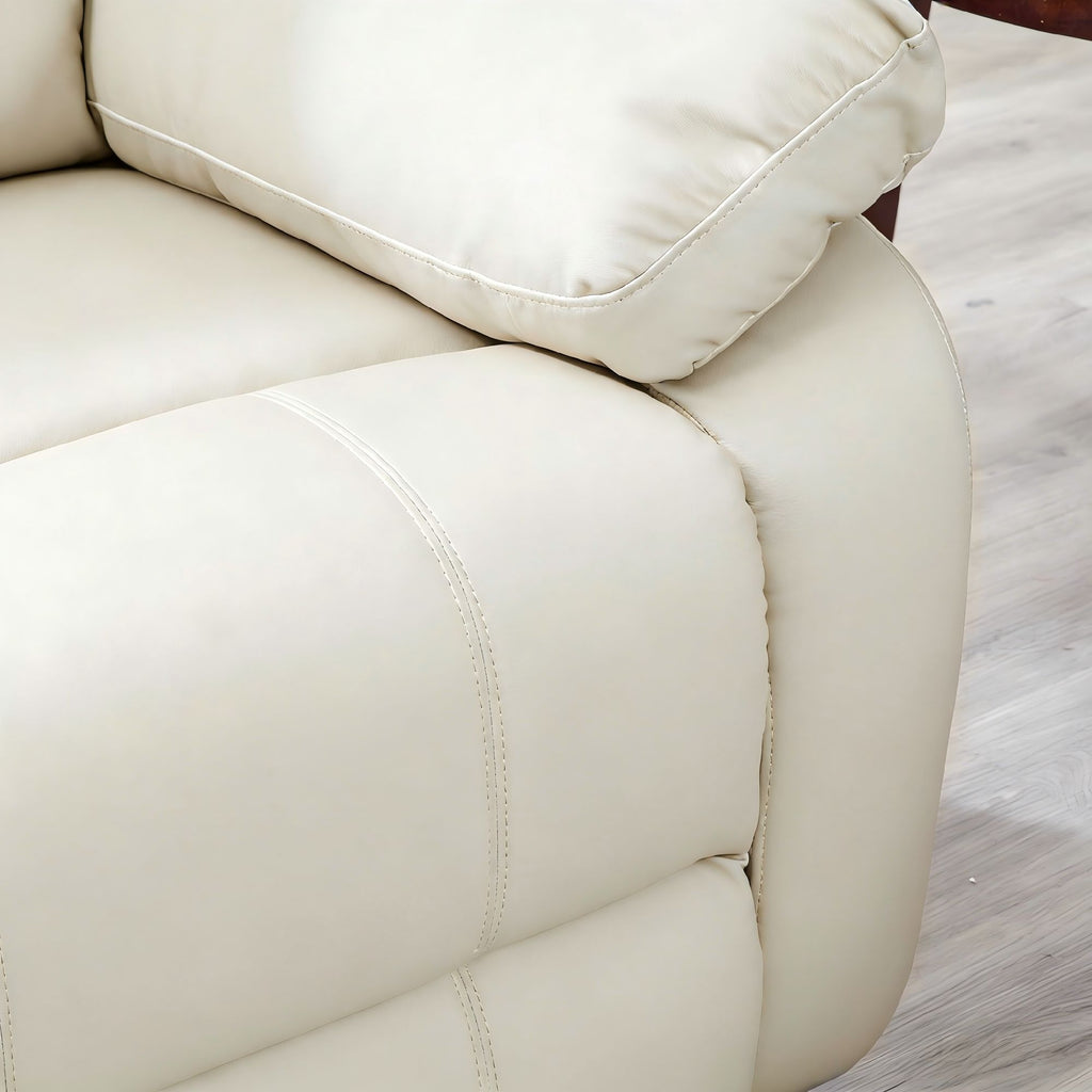 Lume Power Recliner 2-Seater Sofa in Ivory Faux Leather with Hidden Cupholders