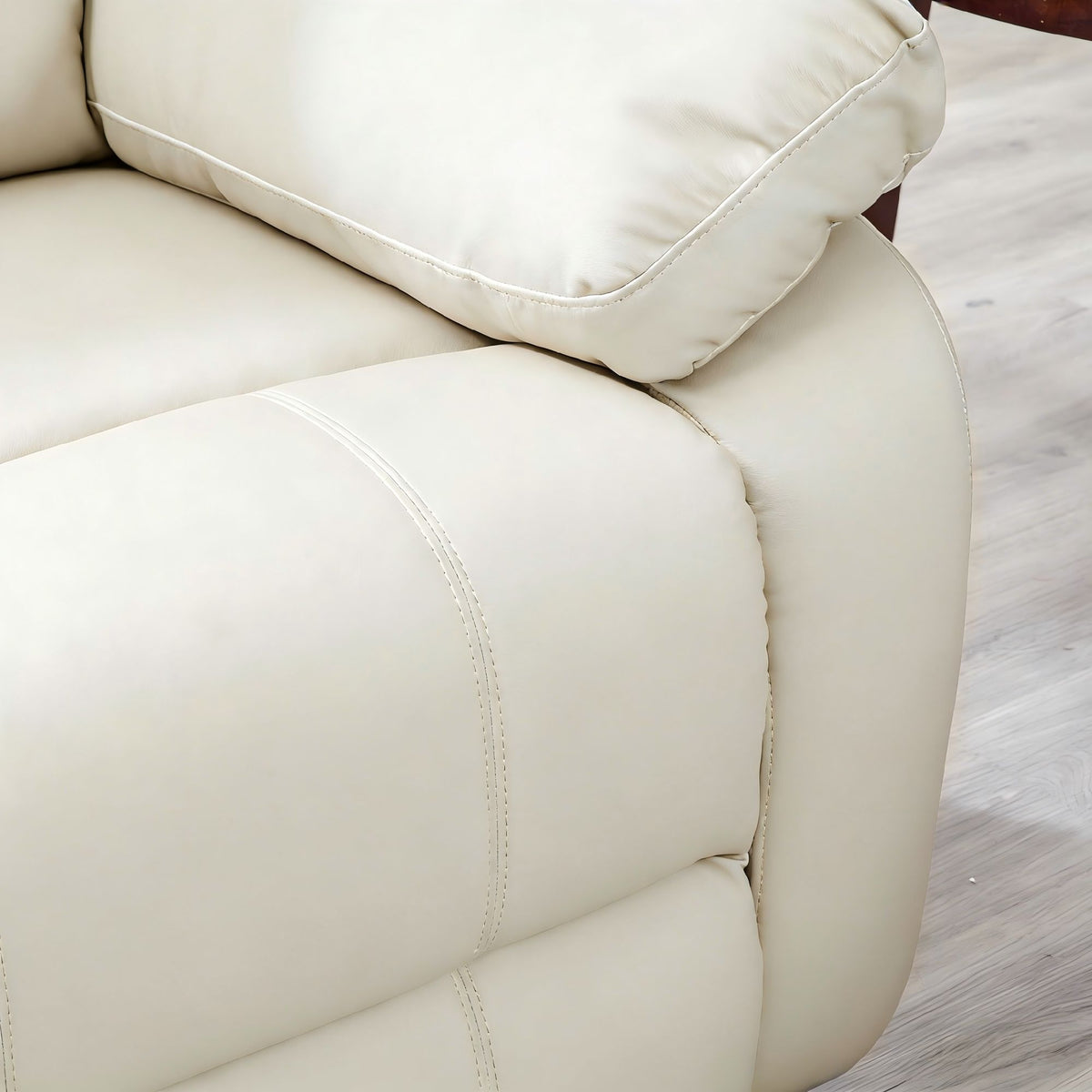Lume Power Recliner 3-Seater Sofa in Ivory Faux Leather with Hidden Cupholders