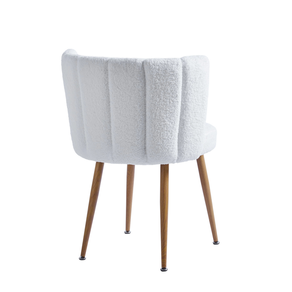 Modern White Dining Chairs - Iron Tube Wood-Color Legs, Shorthair Cushions 2pCS/CTN