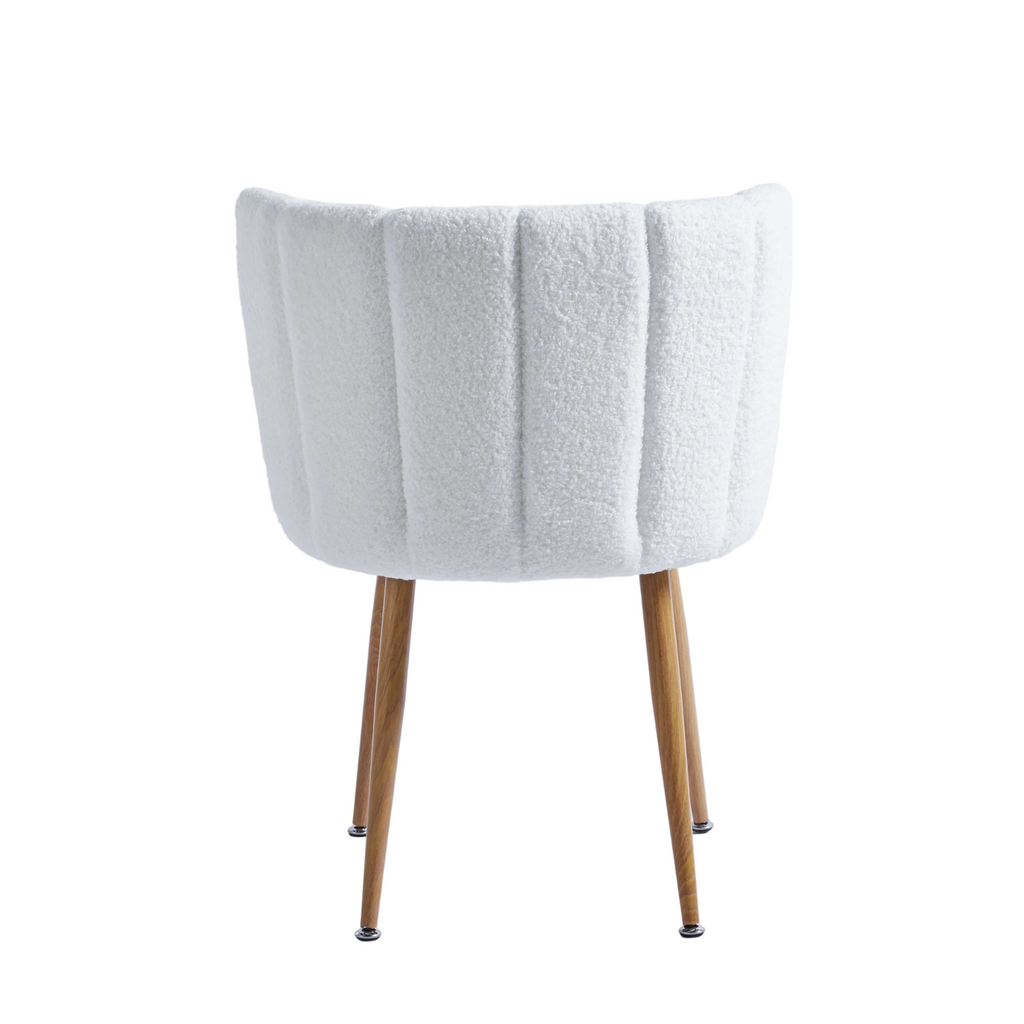 Modern White Dining Chairs - Iron Tube Wood-Color Legs, Shorthair Cushions 2pCS/CTN