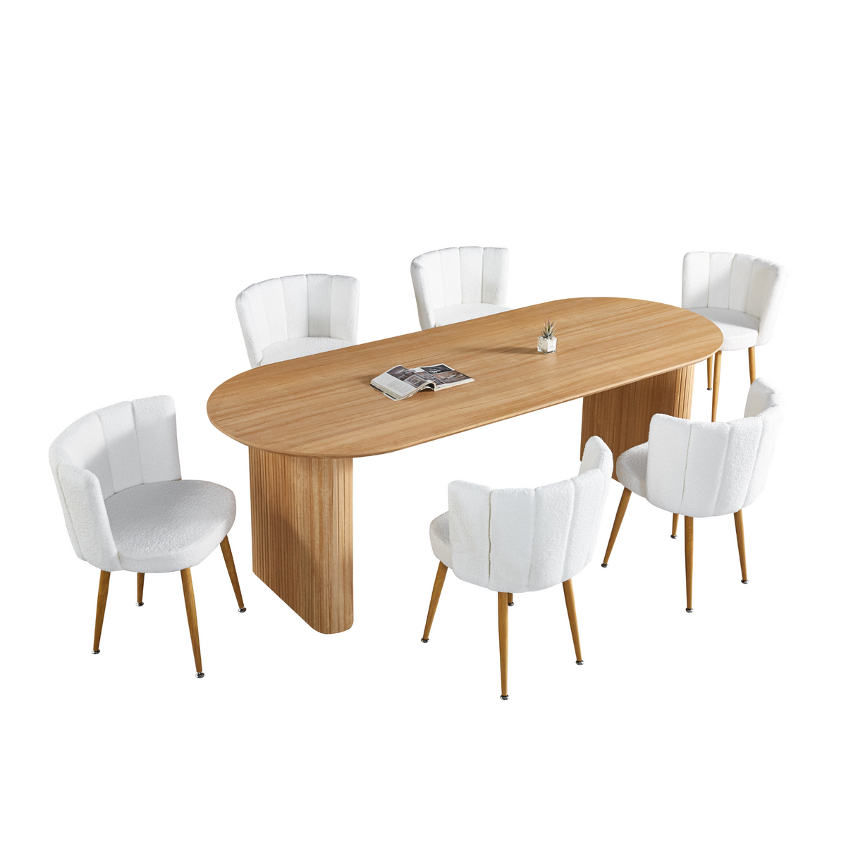 Modern White Dining Chairs - Iron Tube Wood-Color Legs, Shorthair Cushions 2pCS/CTN