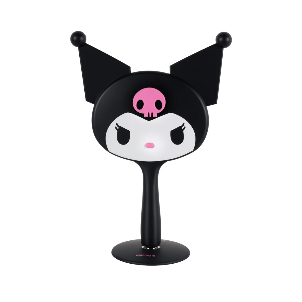 Black chair with a cartoon face design on a white background