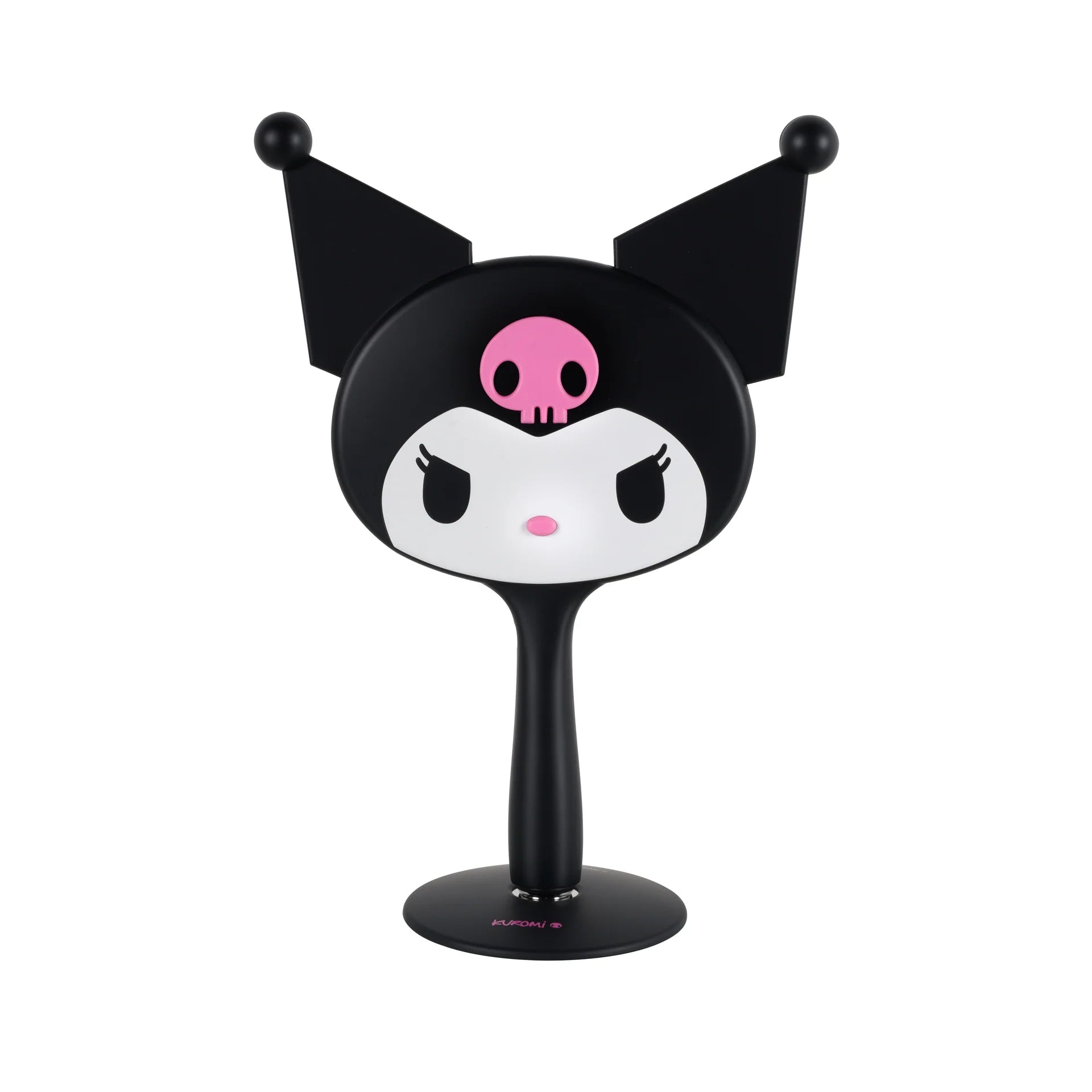 Black chair with a cartoon face design on a white background