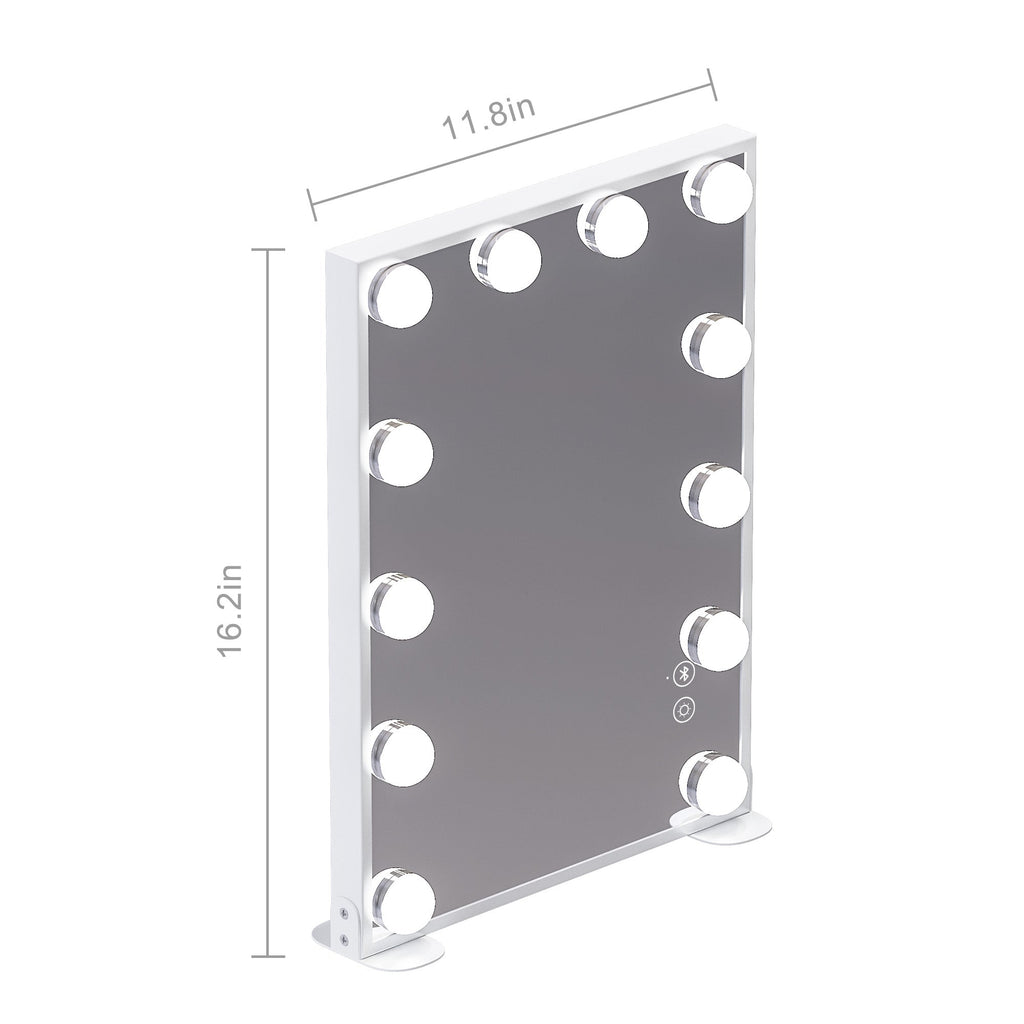 VANITII Elsa vanity mirror with LED bulbs and dimensions of 11.8 inches wide by 16.2 inches high