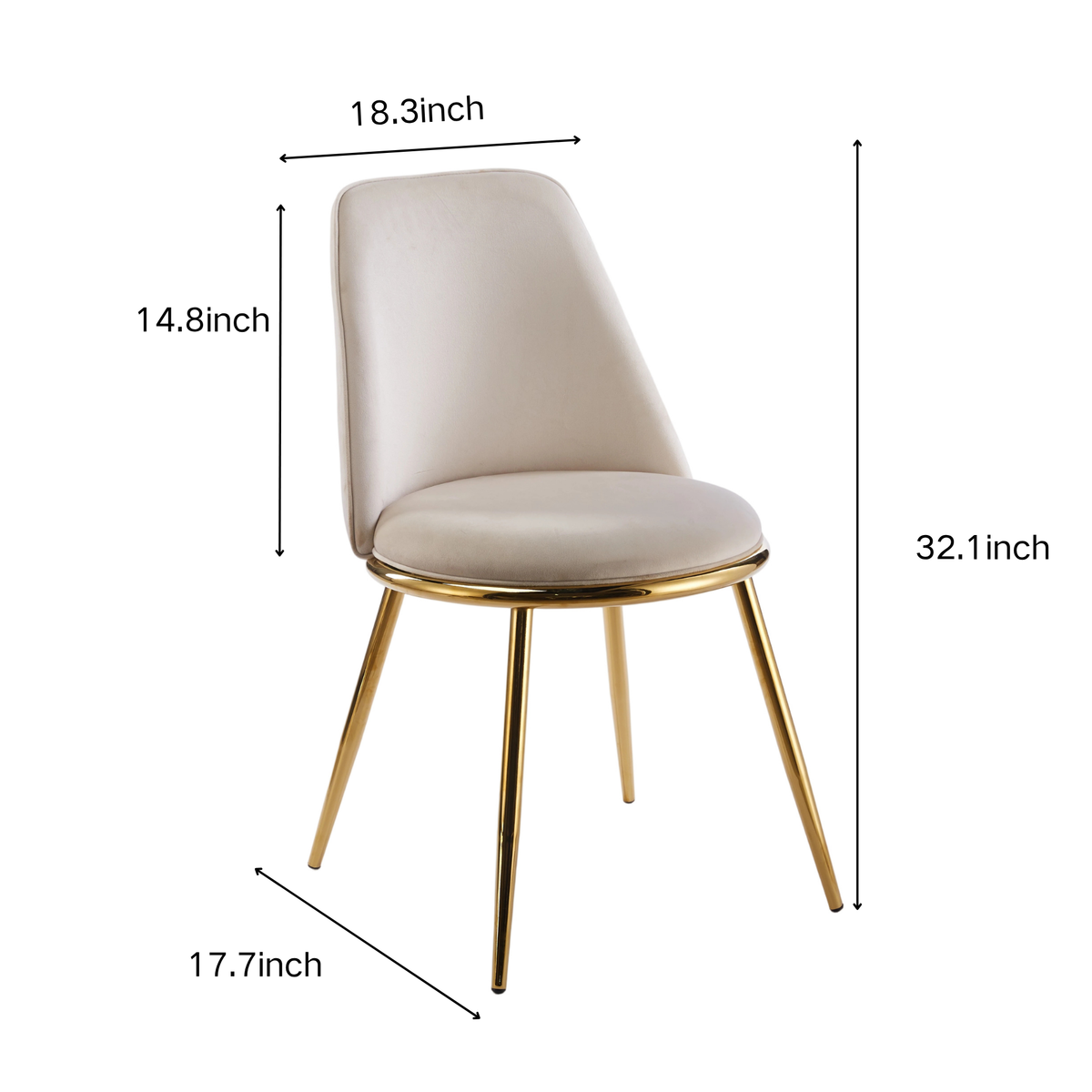 Modern Cream White Dining Chair  - Gold-Plated Metal Legs, Velvet Upholstery 2pCS/CTN