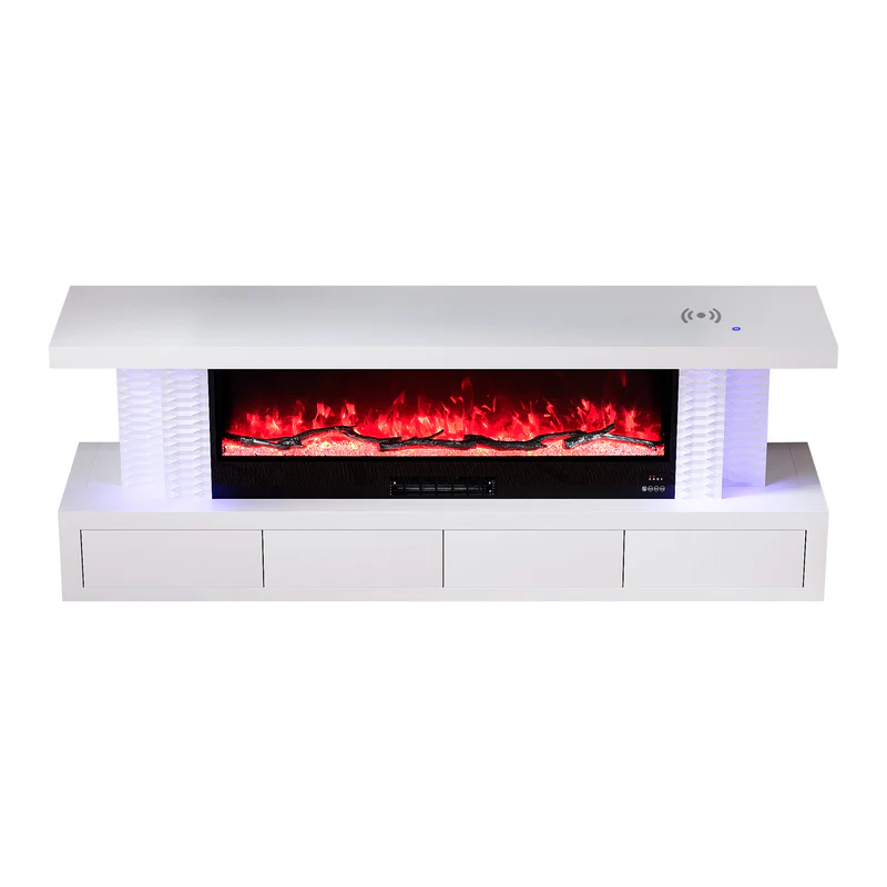 Fully Assembled 71" TV Stand LED Mirrored Fireplace