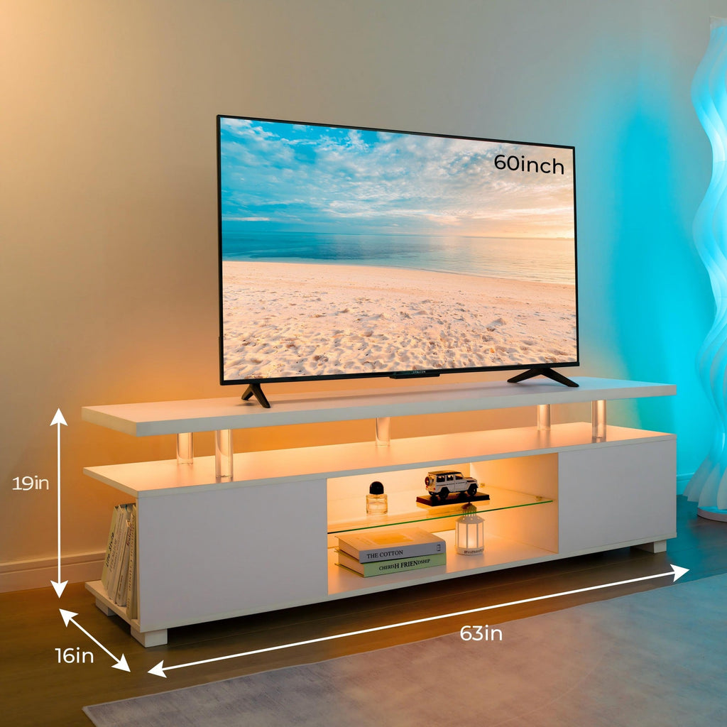 TV Stand LED Gaming Entertainment Center Media Storage Console Table with Large Side Cabinet for Living Room