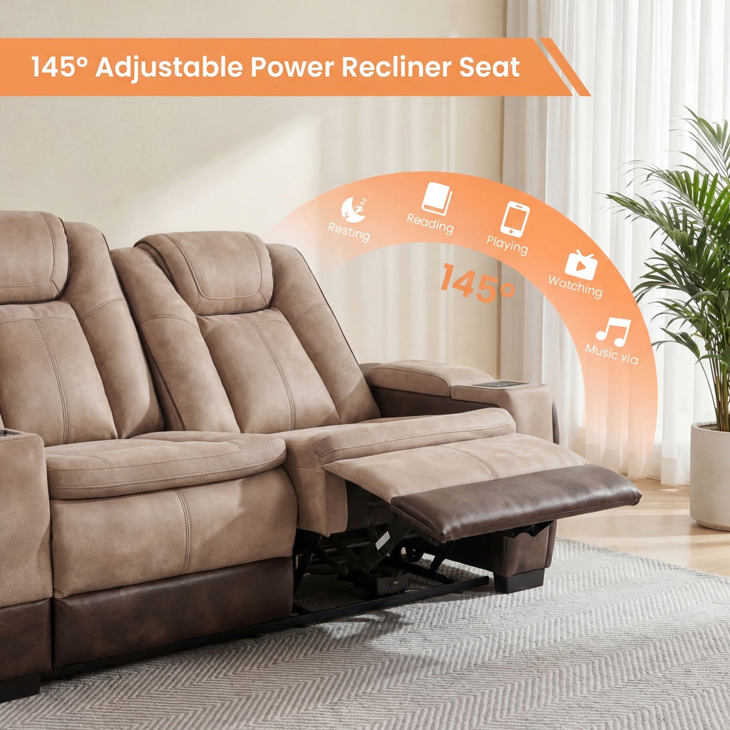 Charlie Modern Brown Power Recliner Sofa for Living Room or Home Theater