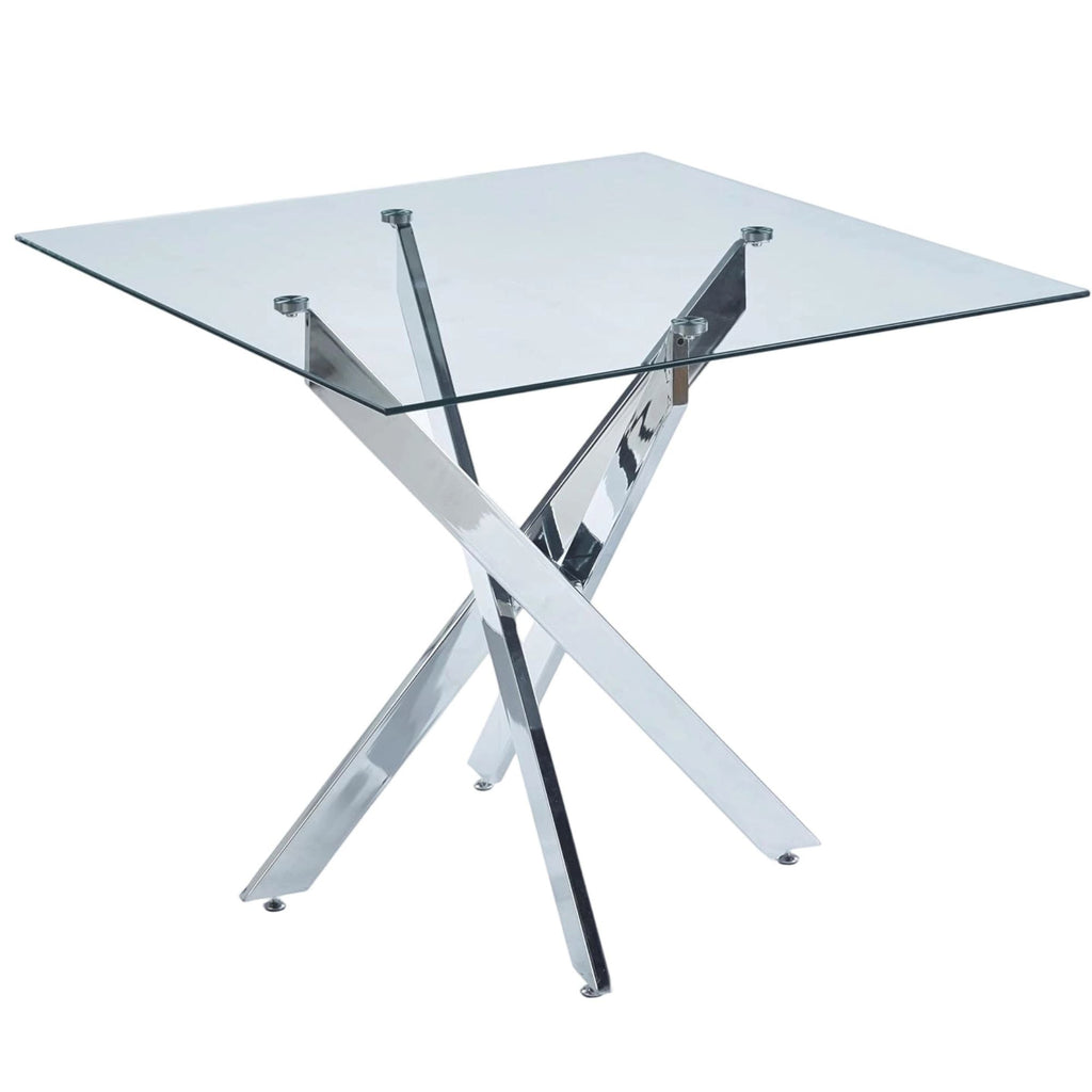 Modern Square Glass Dining Table - Chrome Cross Legs