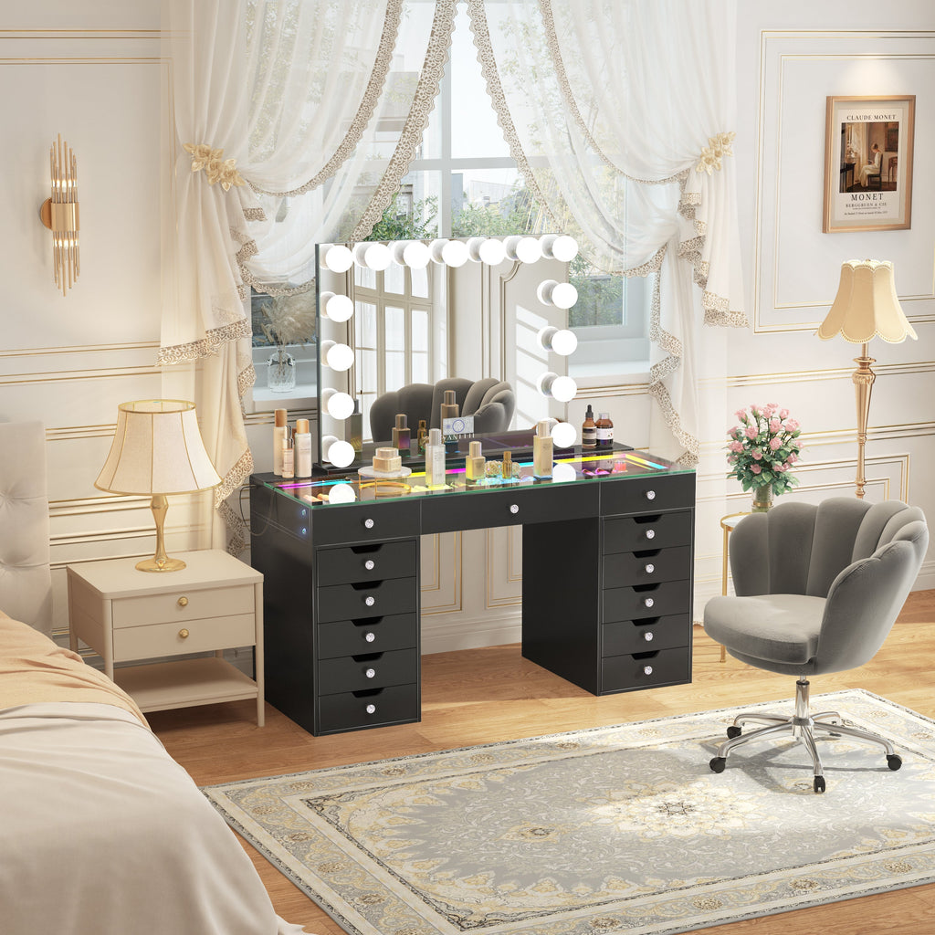 Eva-RGB Vanity Desk Set with 15 Bulbs Mirror