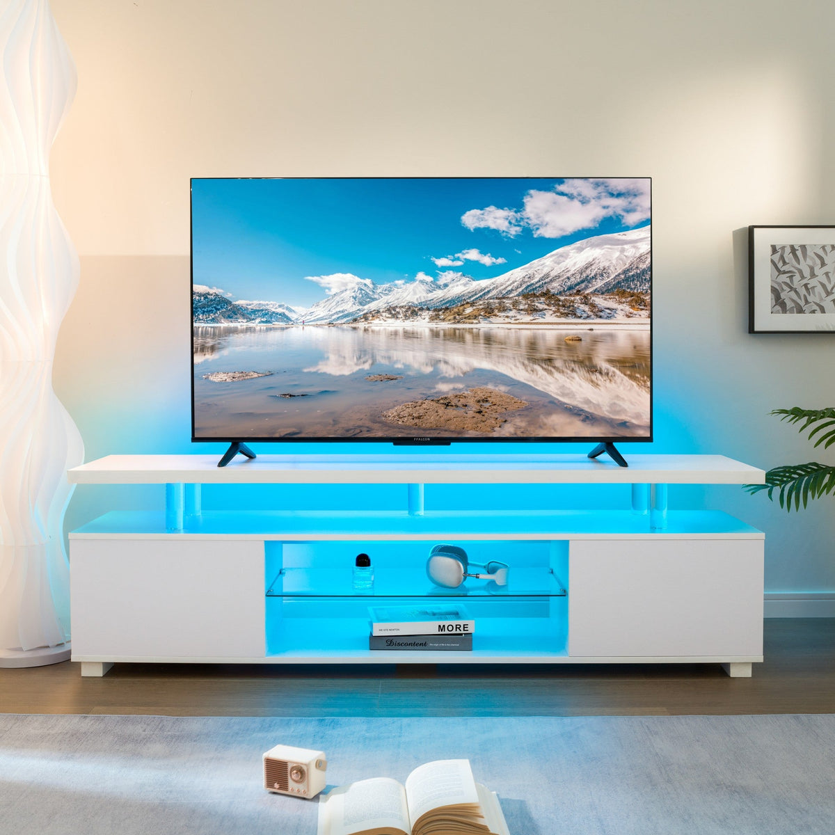 TV Stand LED Gaming Entertainment Center Media Storage Console Table with Large Side Cabinet for Living Room