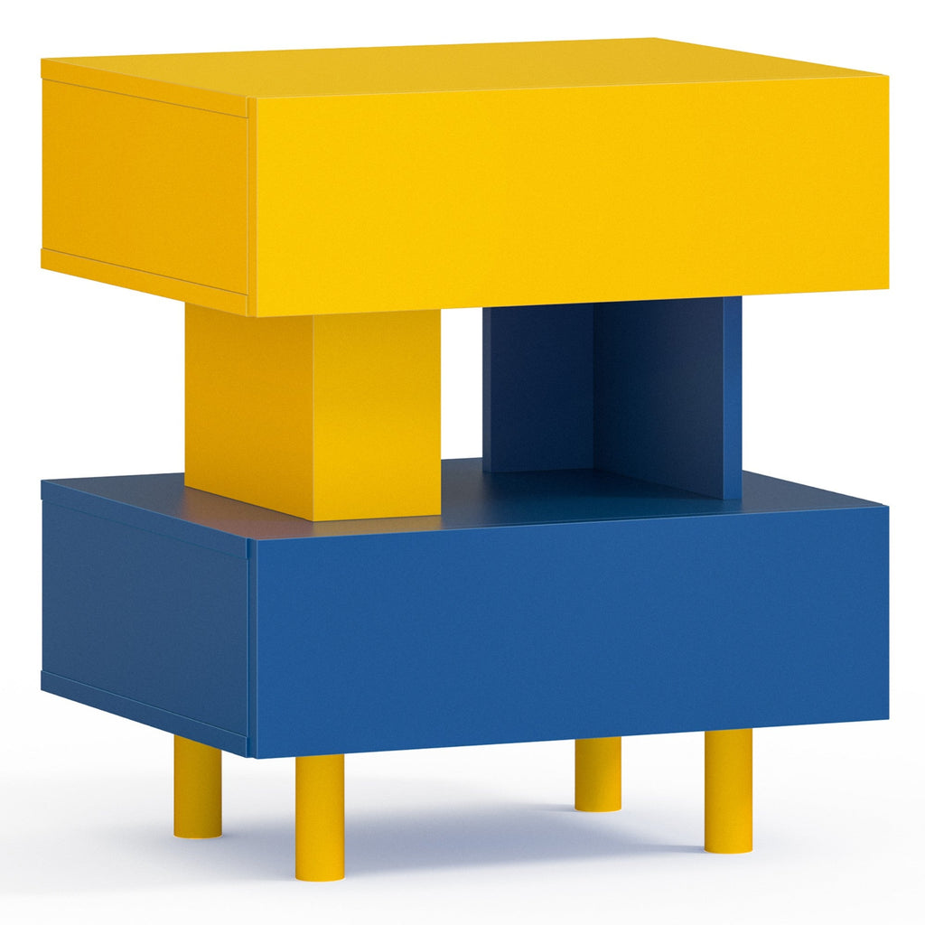 Modern Nightstand End Side Table with Large Storage Space Bedside Table for Bedroom Living Room and Playroom (Yellow+Blue)